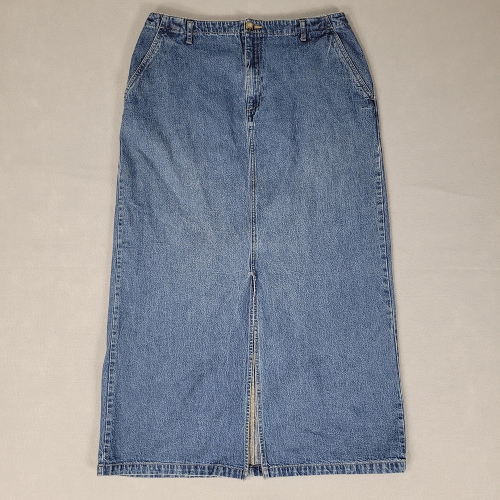 St John's Bay Denim Skirt Womens 14 Blue Maxi Straight 100% Cotton Authentic